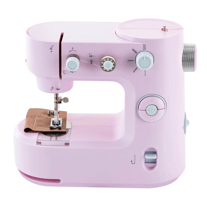 SABUIDDS Nähmaschine Rosa für Anfänger und Kinder, mit Hand- und Fusspedal, 5 Nähprogramme für Häuse