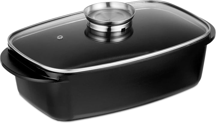 Relaxdays Bräter mit Deckel, Bratentopf 5 L, beschichteter Universalbräter mit Aromaknopf, Elektro-