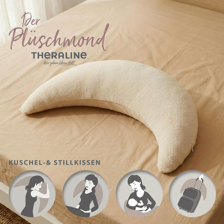 Theraline Plüschmond Stillkissen, Kopfkissen und Nackenkissen mit Perlen, ergonomisches Kissen zum S