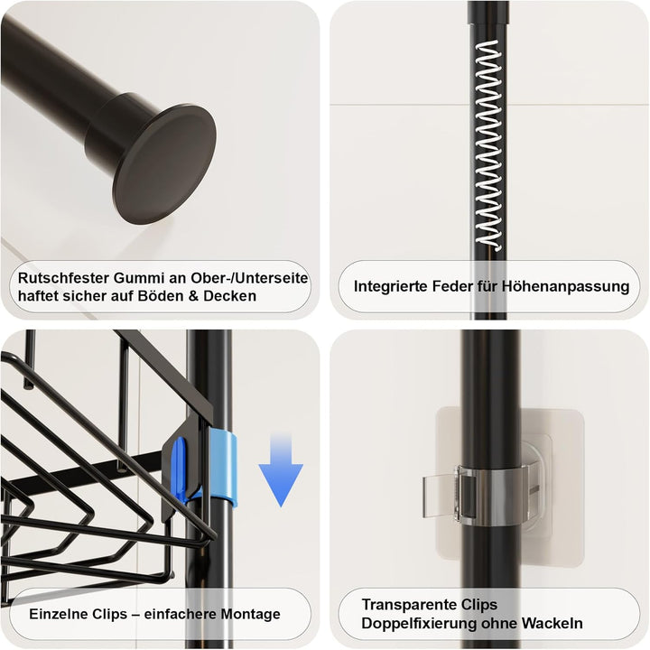 Duschregal Teleskop ohne Bohren, Höhenverstellbare Duschablage Ecke mit 4 Ablagen, Badewanne & Küche