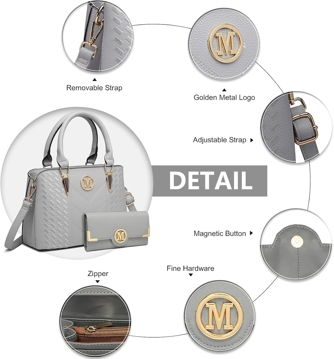 Miss Lulu Handtasche Damen, Handtasche Damen Mittelgross, Handtasche Shopper Damen Set Hellgrau - mi