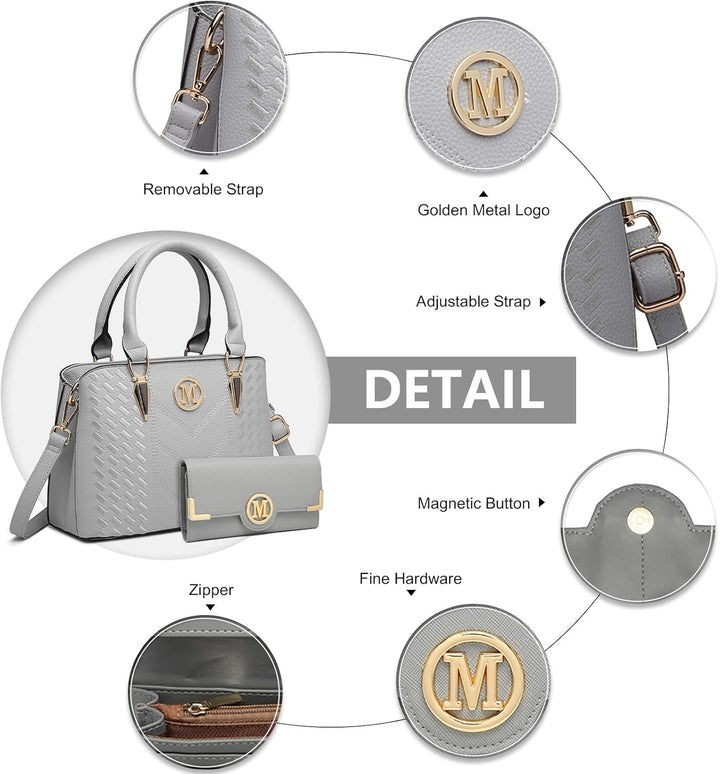 Miss Lulu Handtasche Damen, Handtasche Damen Mittelgross, Handtasche Shopper Damen Set Hellgrau - mi