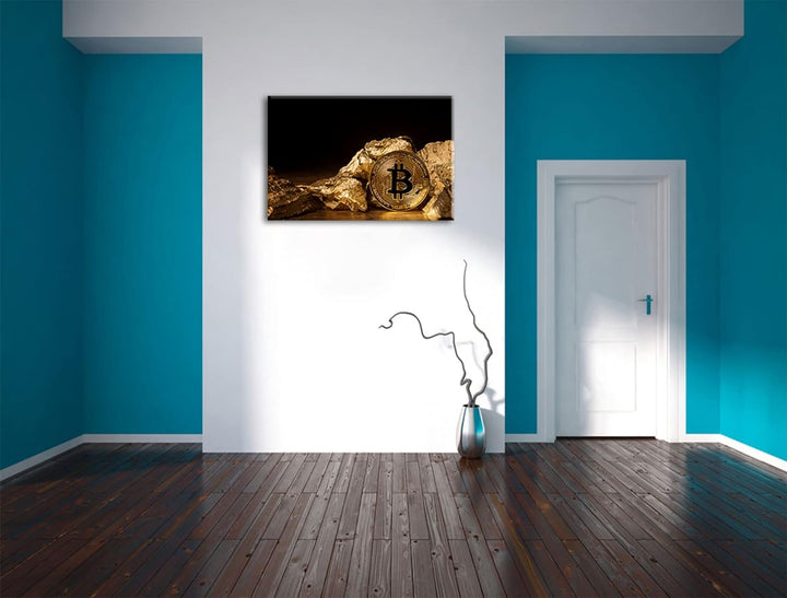 Pixxprint Bitcoins BTC als Leinwandbild | Grösse: 100x70 cm | Wandbild | Kunstdruck | fertig bespann