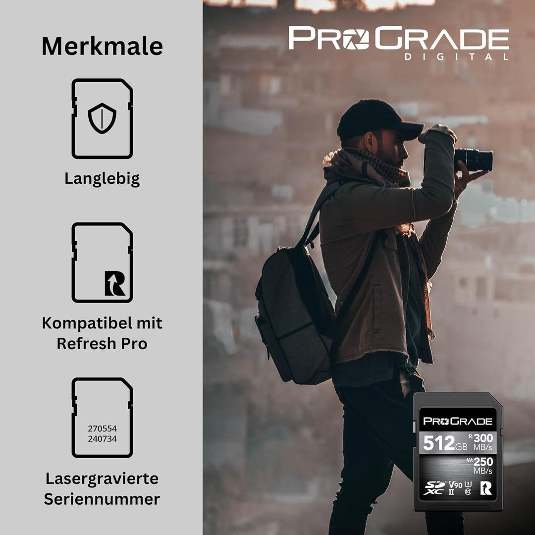 SD UHS-II 512 GB Karte V90 - Bis zu 250MB/s Schreibgeschwindigkeit und 300MB/s Lesegeschwindigkeit |