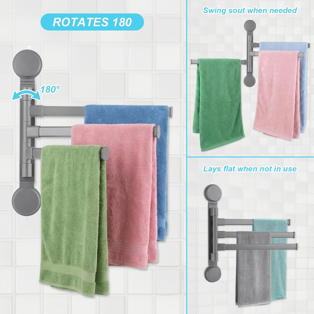 Handtuchhalter Ohne Bohren, 180° Schwenkbar 3 Armig Handtuchstange, Saugnapf Typ Towel Holder, Alumi