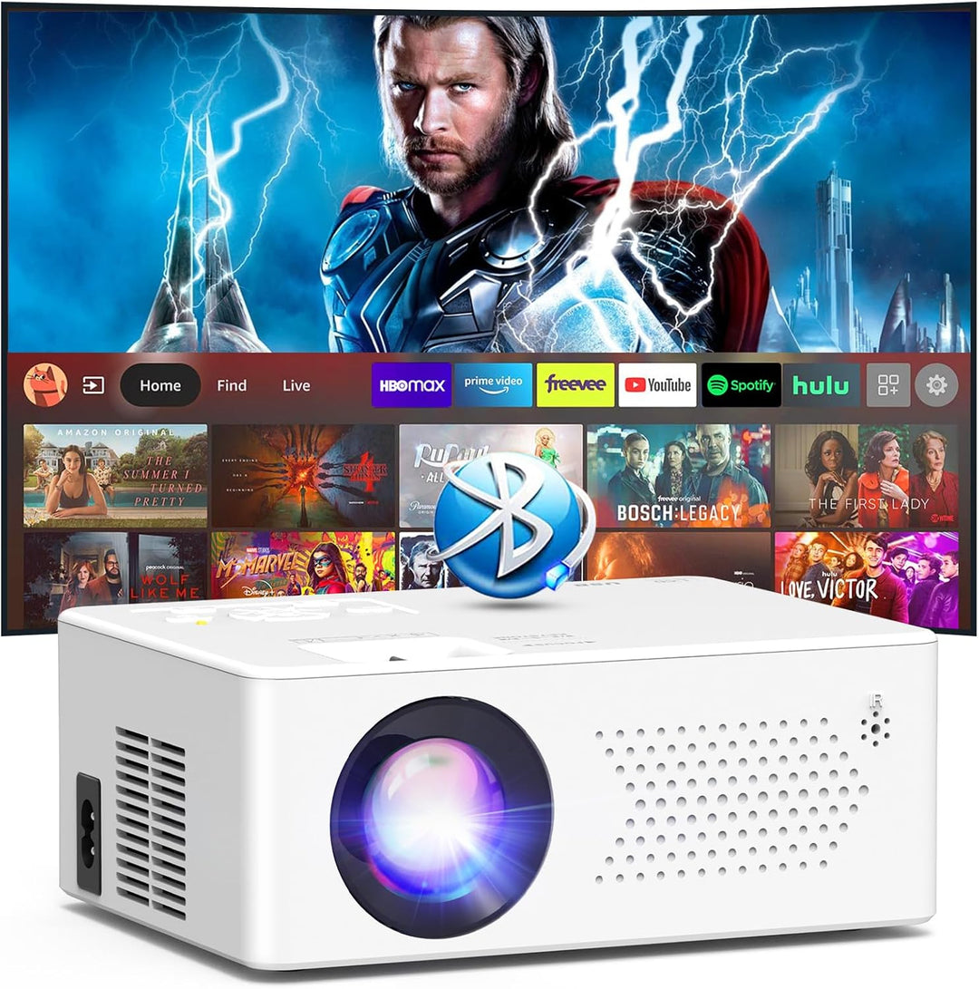 Beamer, Mini Beamer Bluetooth5.2 Full HD 1080P Tragbarer Outdoor/Heimkino Projektor, 50% Zoom 200-Zo