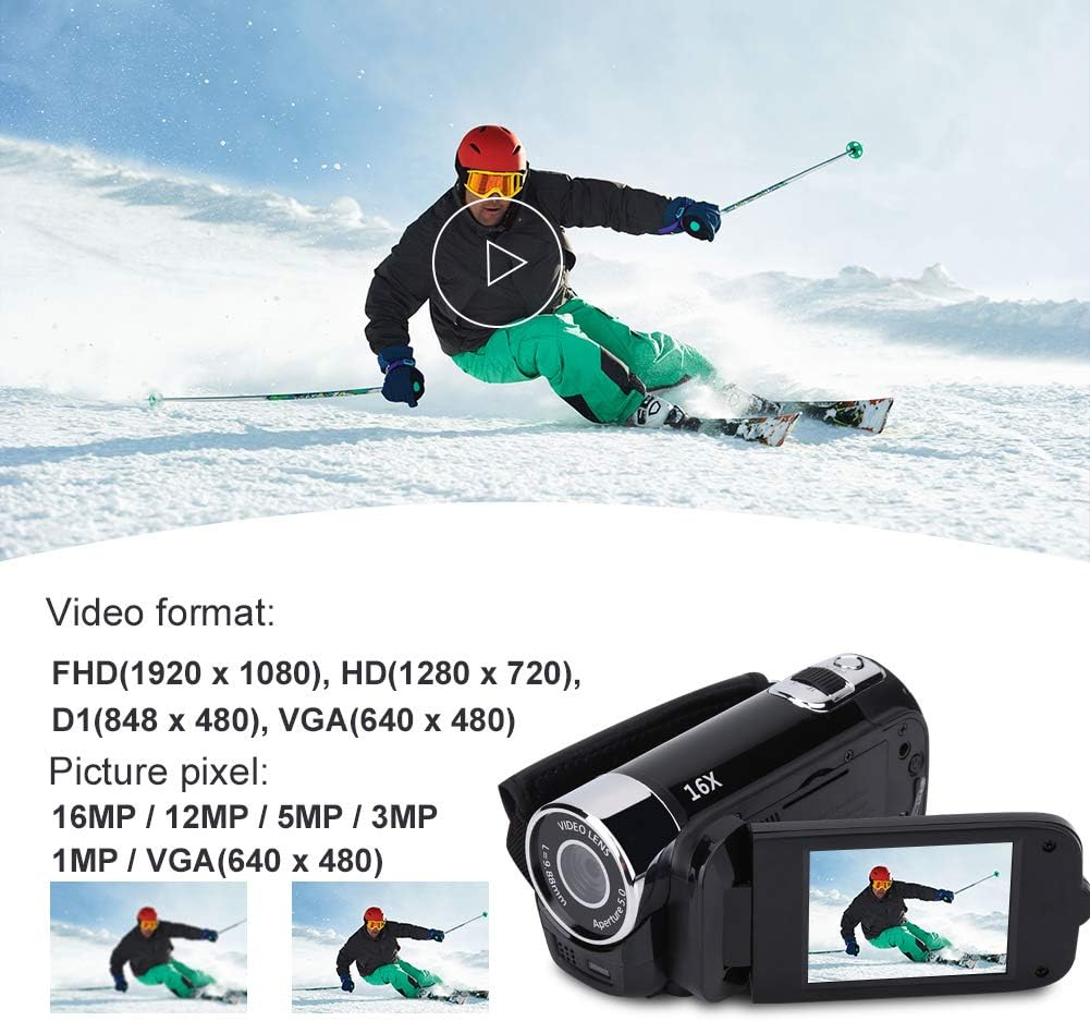 Ejoyous Digitaler Camcorder, 16X Full HD Videokamera High Definition Videokamera mit 270 Grad Drehbi