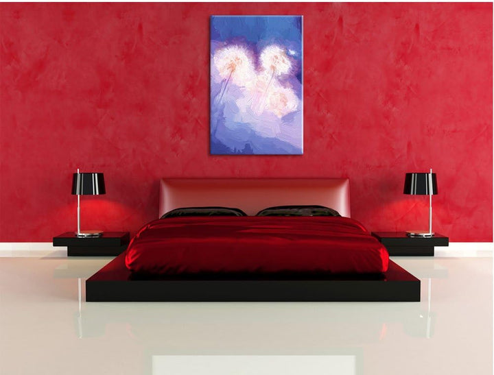 Pixxprint Pusteblumen im morgendlichen Wind Kunst Pinsel Effekt, Format: 100x70 auf Leinwand, XXL ri