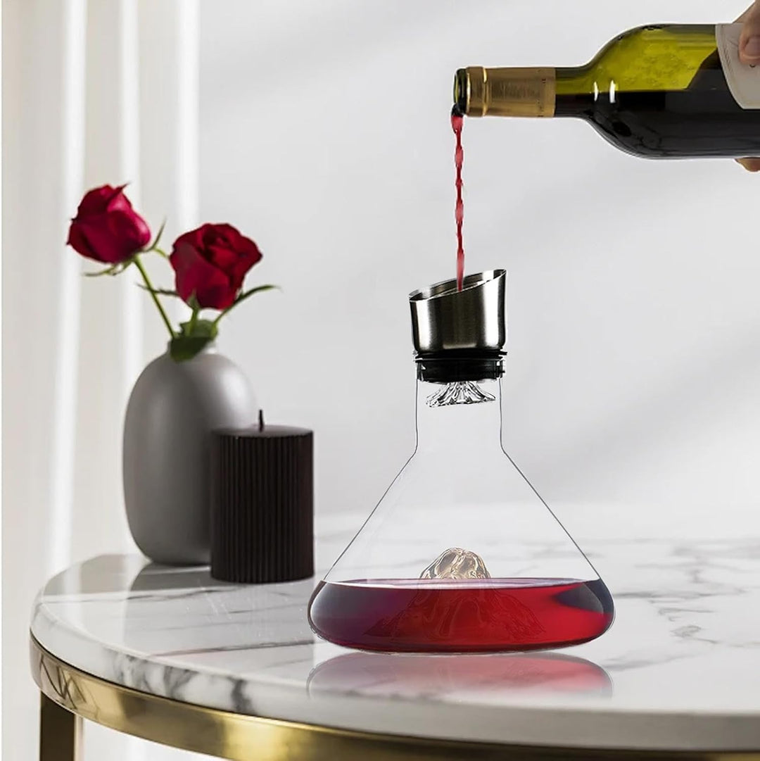 Weindekanter, Kristallglaskaraffe, 1500 ml Weinkaraffe, Eingebaute Spenderkaraffe, Wein Handbelüfter
