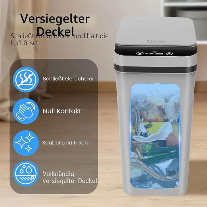 Kssvzz 3er Set Mülleimer Bad mit Sensor, 10L Elektrischer Mülleimer mit Deckel, Automatischer Müllei