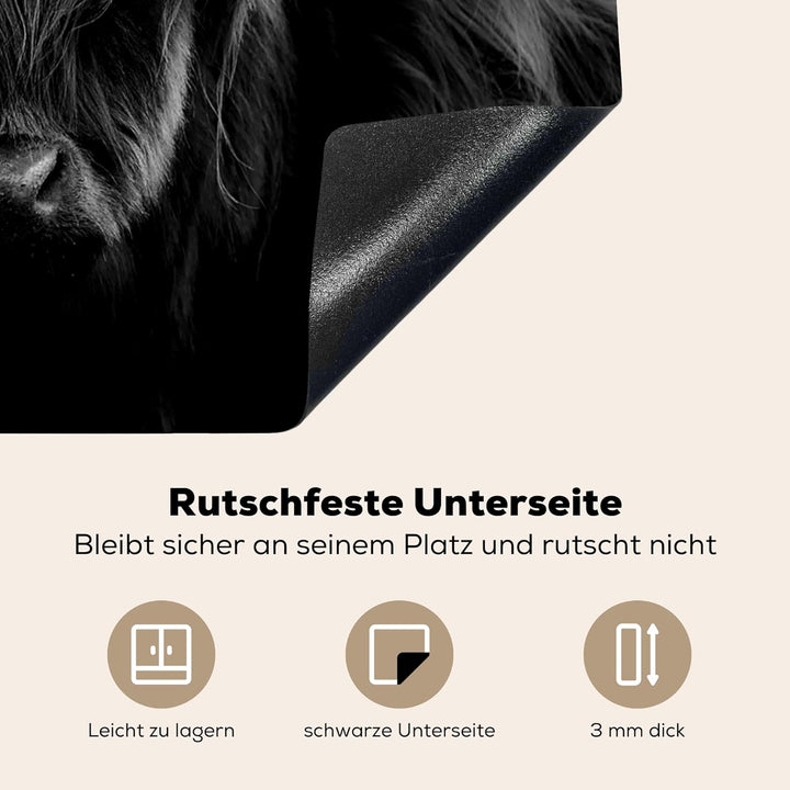 MuchoWow Herdabdeckplatte Ceranfeld Spritzschutz Küche Schottischer Highlander - Hörner - Schwarz -