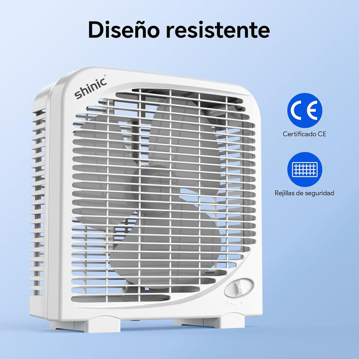 shinic 25 cm Tisch-Boxventilator, 2 Geschwindigkeiten, leiser Tischventilator mit starkem Luftstrom,