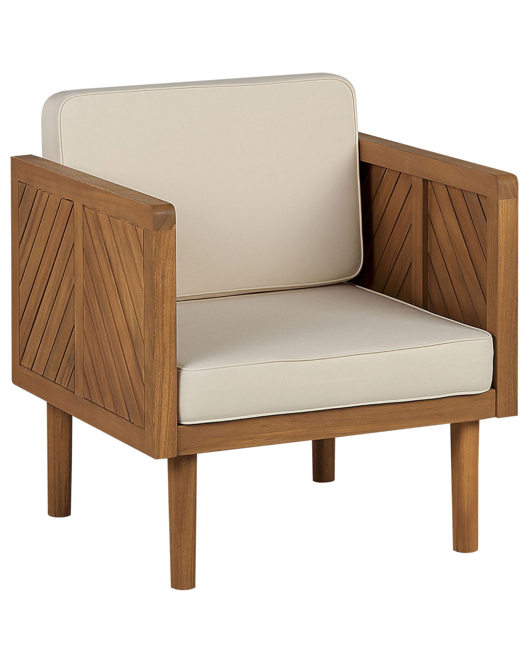 Outdoor Lounge Sessel Akazienholz hellbraun mit Auflagen weiss Rustikal Baratti