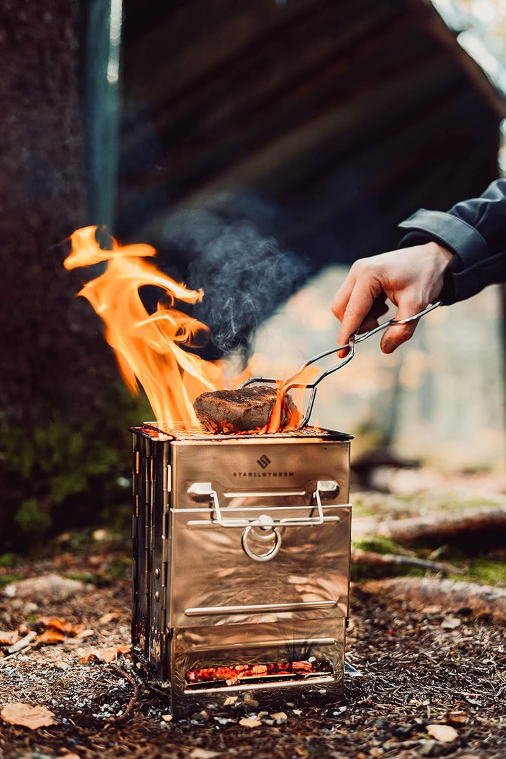STABILOTHERM Edelstahl Holzkohle-Grill Camping Outddor faltbar | mobiler Grill Camping-Grill Outdoor