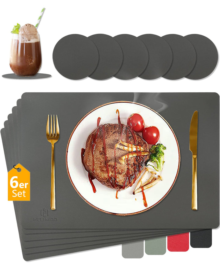Platzsets Abwaschbar,Tischsets Abwischbar,Tischset Leder,Hitzebeständig Doppelseitigen I 6er Set Pla