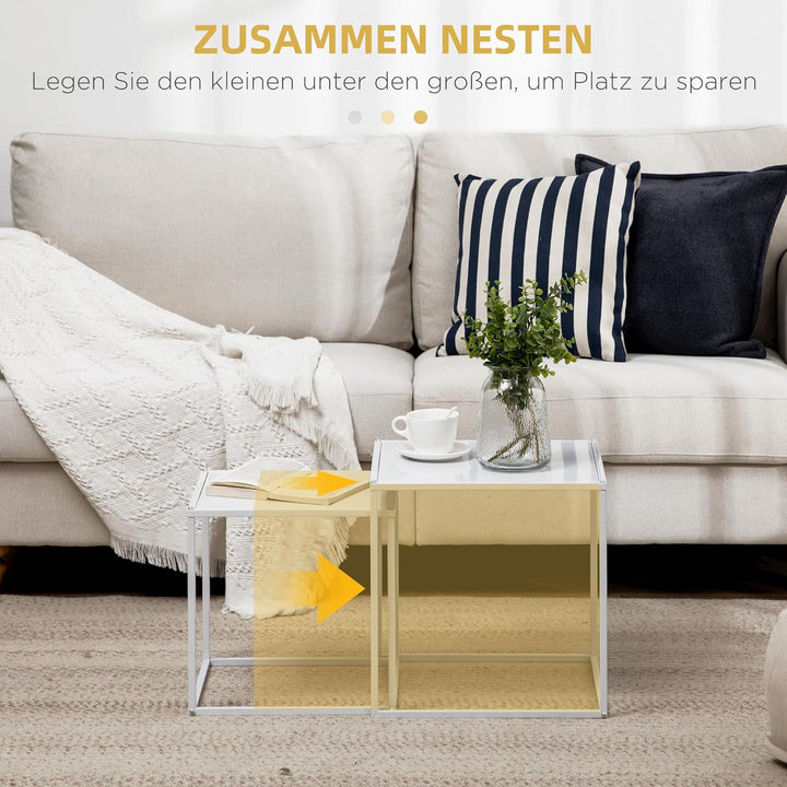 HOMCOM Couchtisch Quadratisch 2er Set, Satztisch Modern Wohnzimmertisch Stapelbar Kaffeetisch Beiste