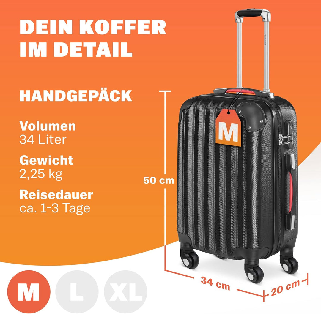 Monzana® Koffer Baseline Handgepäck ABS Hard Case Gehäuse gummierte Rollen Teleskopgriff Zahlenschlo