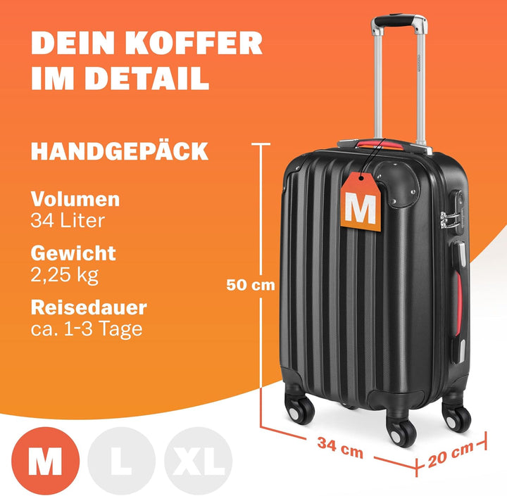 Monzana® Koffer Baseline Handgepäck ABS Hard Case Gehäuse gummierte Rollen Teleskopgriff Zahlenschlo