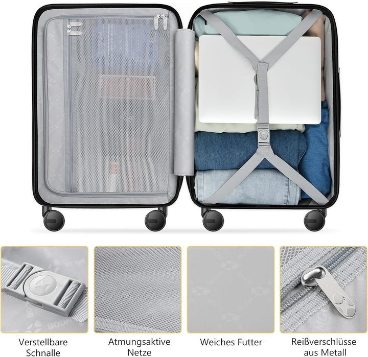 MGOB Koffer Handgepäck Hartschalen in Polycarbonat Reisekoffer mit 4 Rollen und Haken | 55x37x22cm |