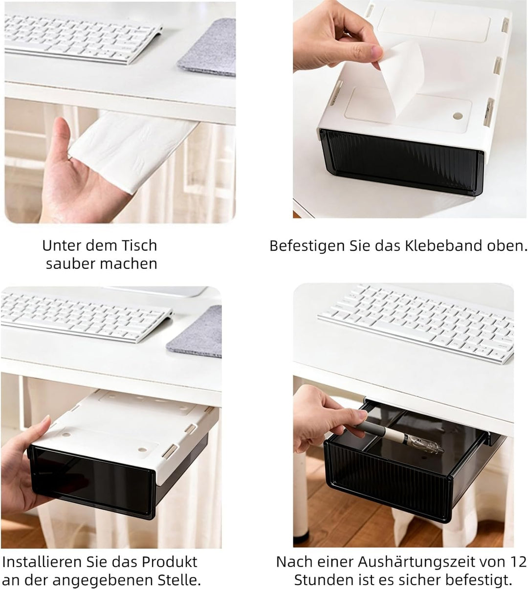 MUKSEUT 3 Stück Selbstklebende Schublade Unter Schreibtisch, 21x17x6cm Versteckte Unterbau Schublade