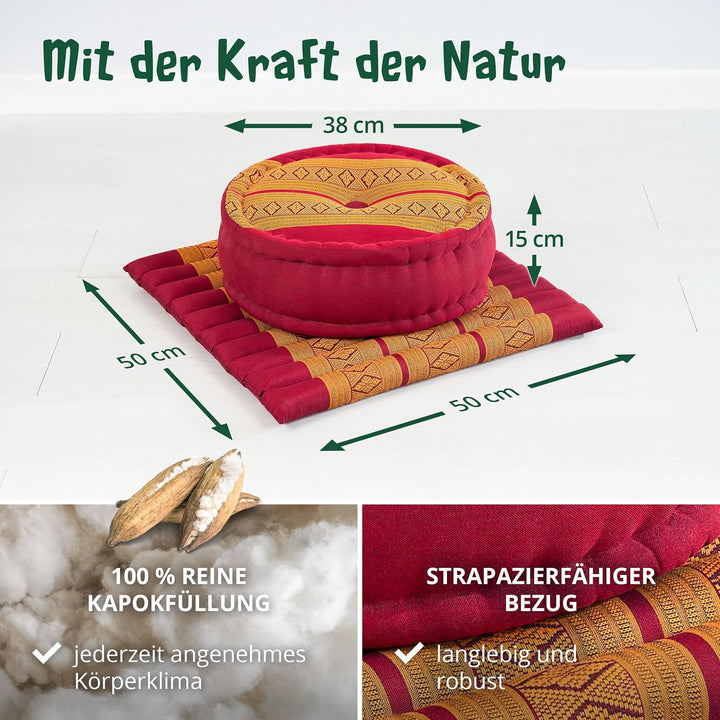 livasia Meditationsset L - Ø 38x15cm / Matte 50x50x4,5cm - Yogaset mit Kissen und Matte, Pouf, Yogam