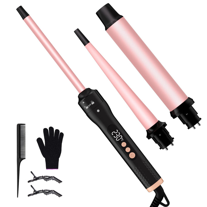 Lockenstab 3 in 1, Lockenstäbe mit 3 Austauschbaren Keramik 12-32mm, 13 Temperaturstufen, Schnelles