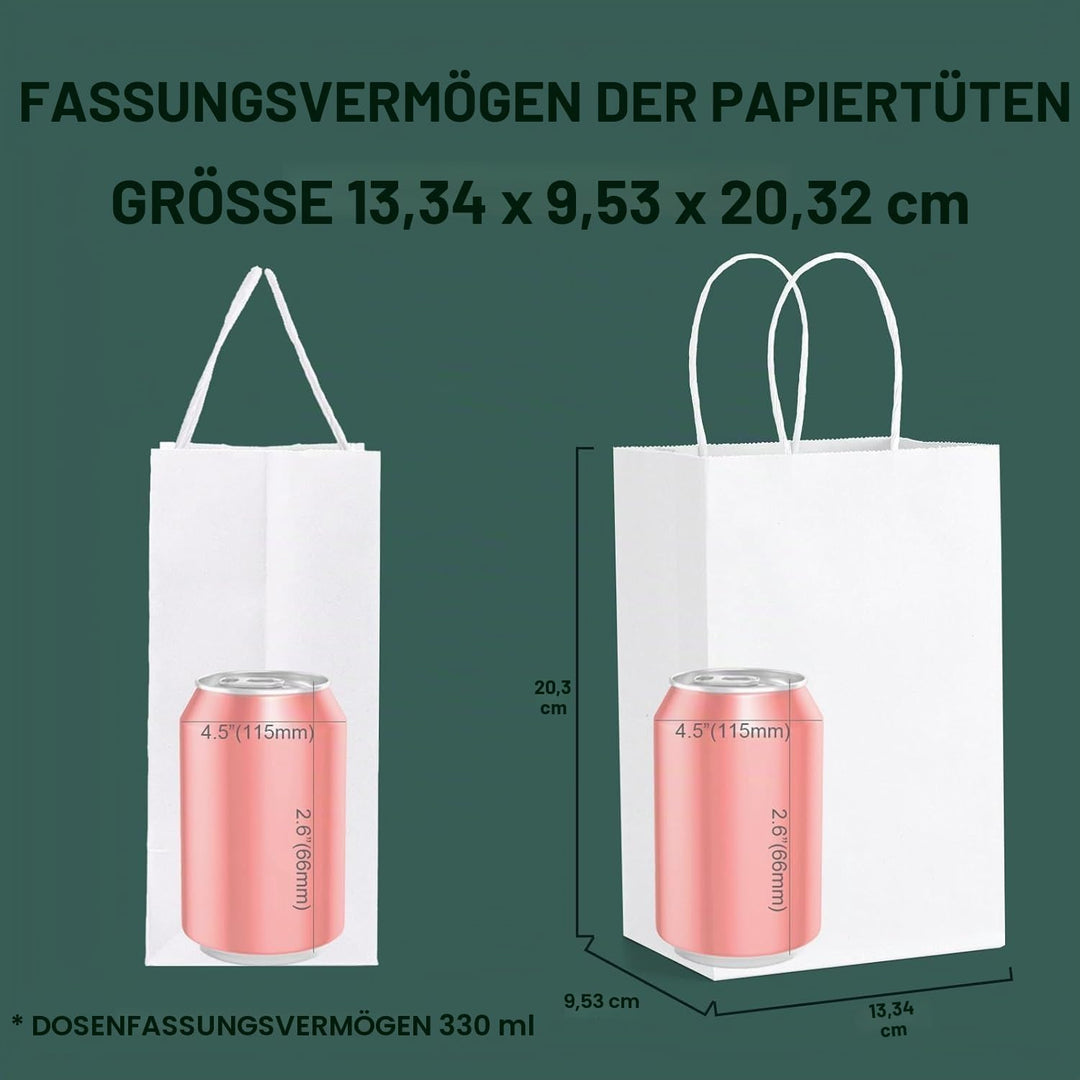 Switory 100 Stk Kraft Papiertüte, 13cm x 9,5cm x 20cm weisse Einkaufsgeschenktüte mit gedrehten Grif
