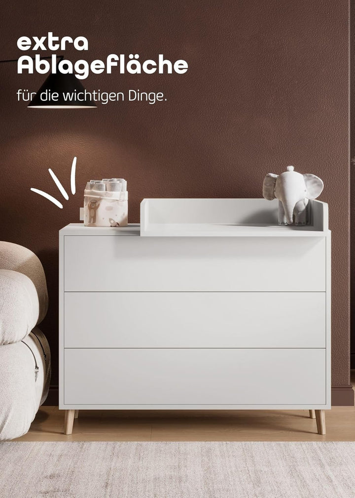 Sämann Wickelkommode EDEN – Push-to-Open, Touch-Close, abnehmbarer Wickelaufsatz & Schubladen mit Fä