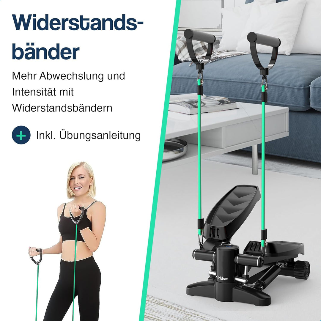 Hulser 2-in-1 Stepper für Zuhause mit Display - Ganzkörpertrainer mit Widerstandsbändern &amp; Griffen -