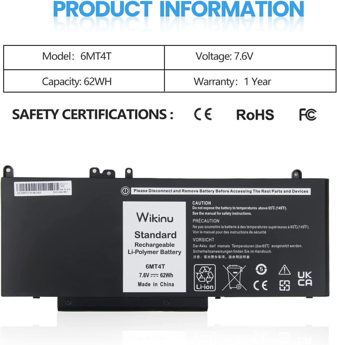 Wikinu 6MT4T Laptop Akku für Dell Latitude E5570 E5470 Precision 3510 7V69Y TXF9M 79VRK 07V69Y HK6DV