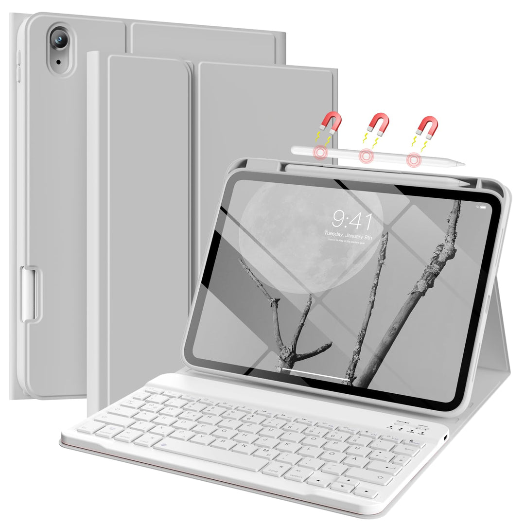 Hülle mit Tastatur für iPad 11/10 Generation mit Stifthalter, Magnetisch Abnehmbare Kabellose Blueto