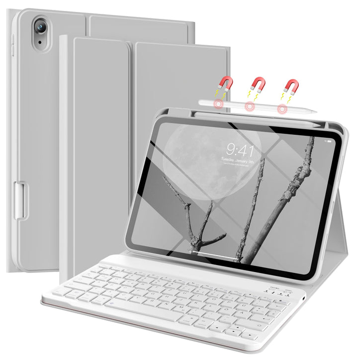 Hülle mit Tastatur für iPad 11/10 Generation mit Stifthalter, Magnetisch Abnehmbare Kabellose Blueto