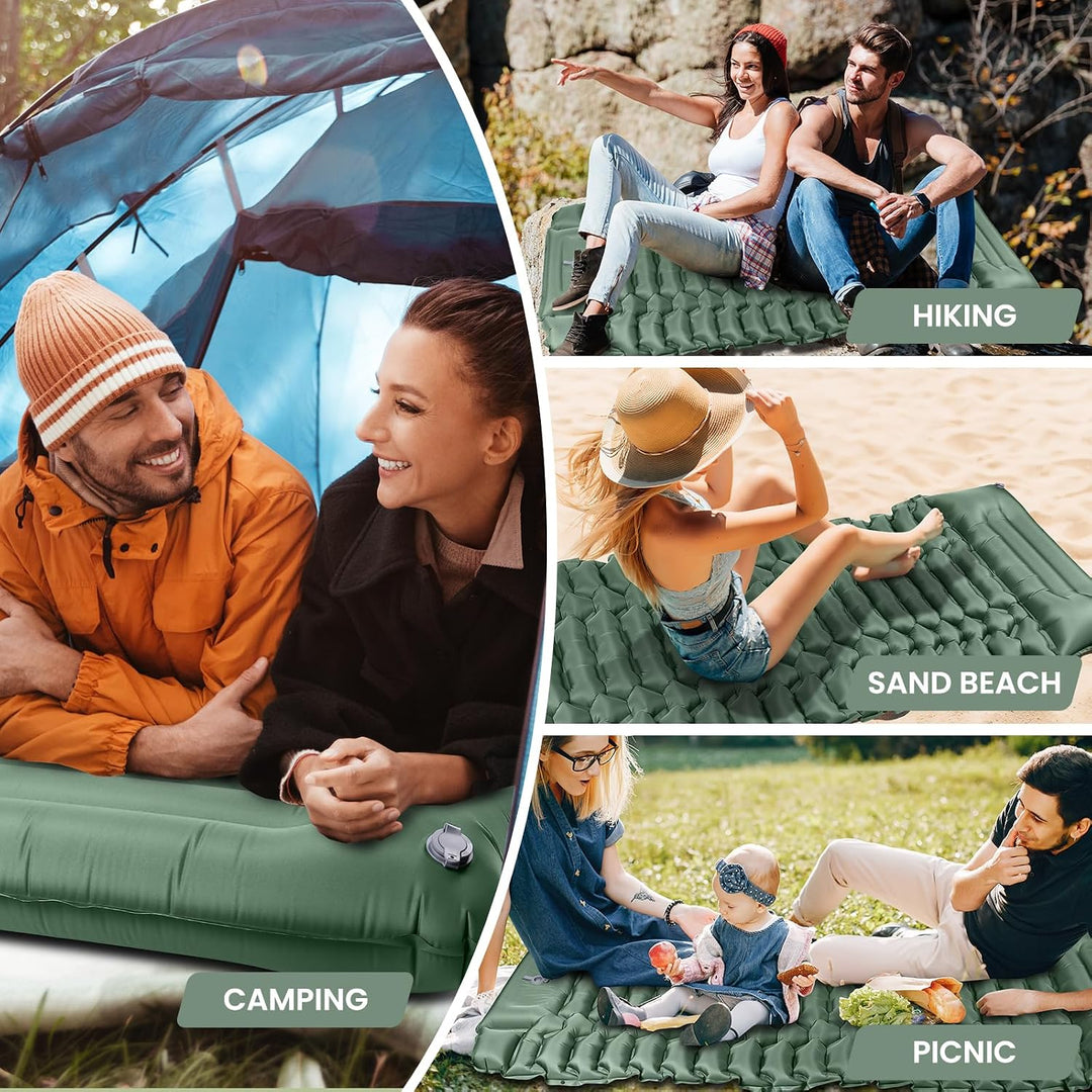 WARMTUYO Isomatte Camping, Ultraleicht Camping Aufblasbare Matratze mit Fusspresse Pumpe und Kopfkis