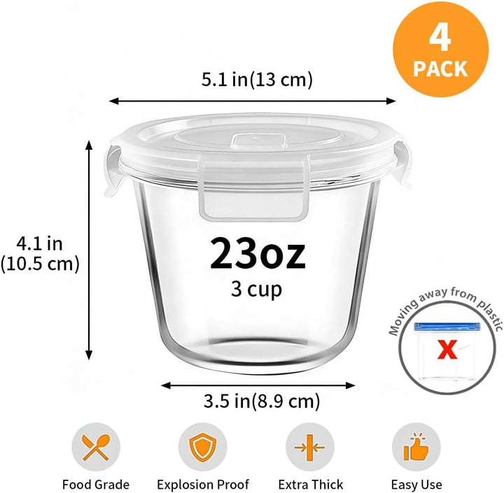 H.JSS WDJS Glasbehälter Mit Deckel 710 ml, Rund glasbehälter mit deckel stapelbar, Glas Frischhalted