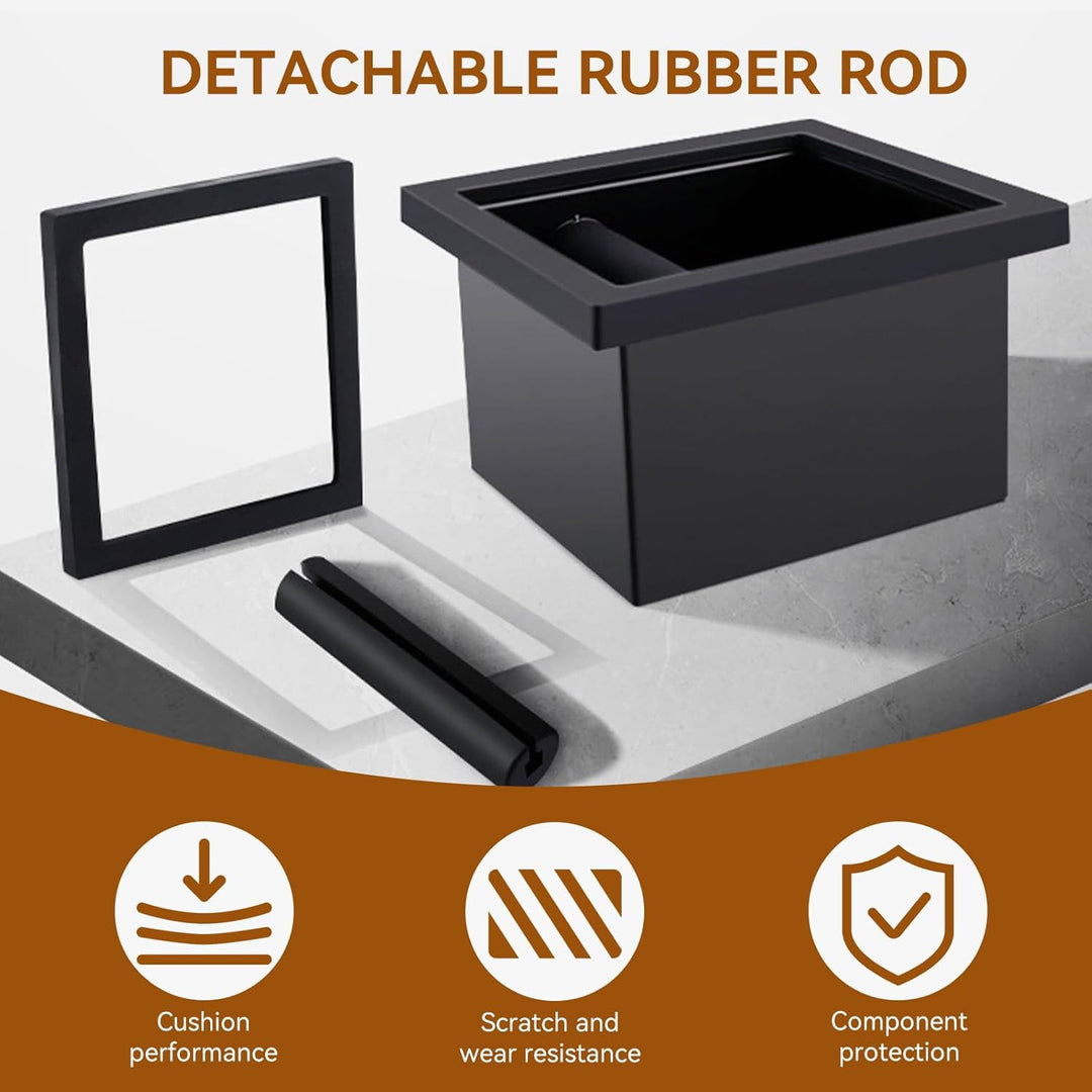 Desktop-Kaffeeklopfbox, bodenloser Gummi-PTFE-Kaffeesatzbehälter, quadratischer Kaffeeabfalleimer fü