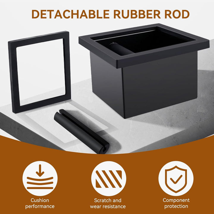 Desktop-Kaffeeklopfbox, bodenloser Gummi-PTFE-Kaffeesatzbehälter, quadratischer Kaffeeabfalleimer fü