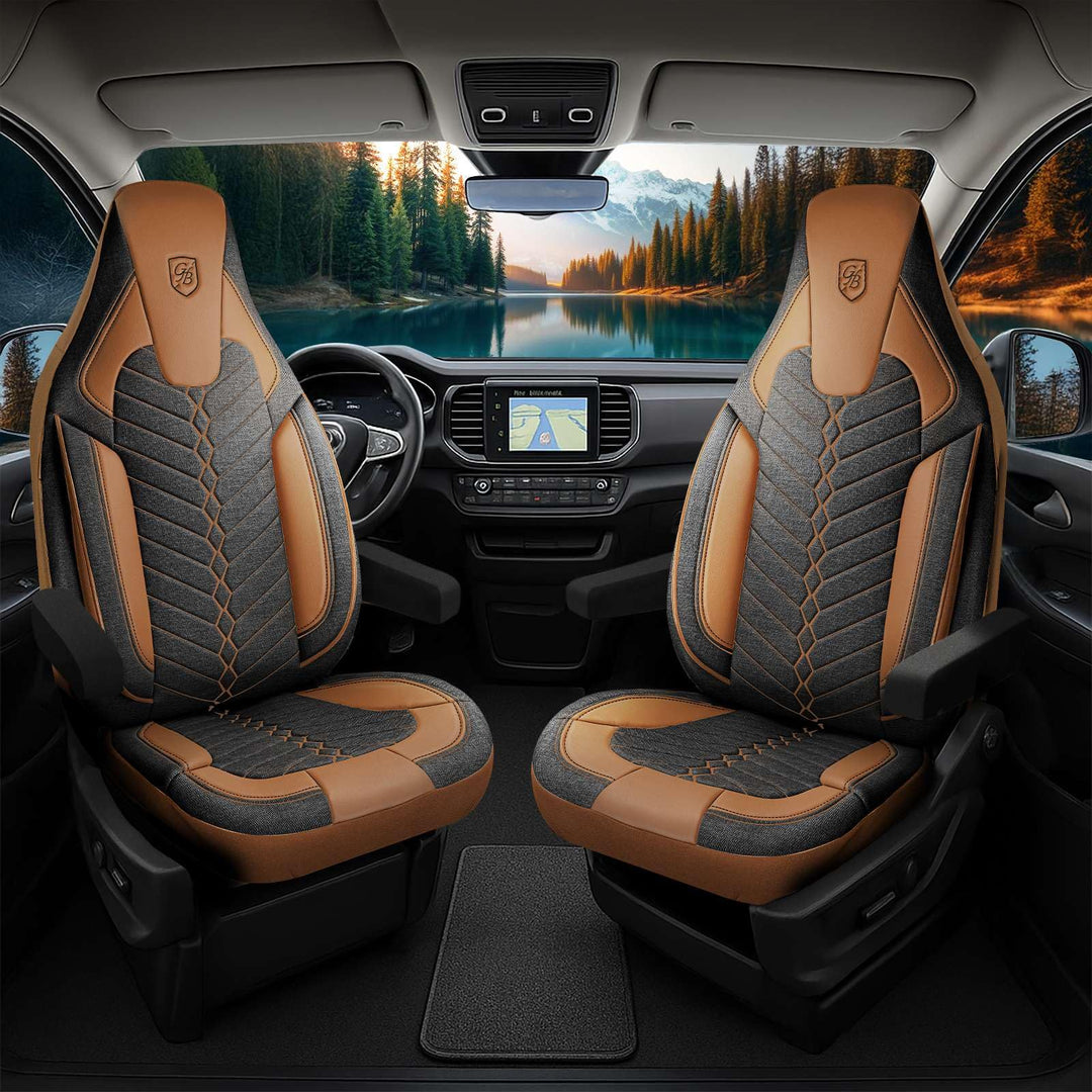 Autositzbezüge Universal für Wohnmobil & Caravan - Vordersitze Auto Sitzbezug aus Leinen, Schwarz-Te