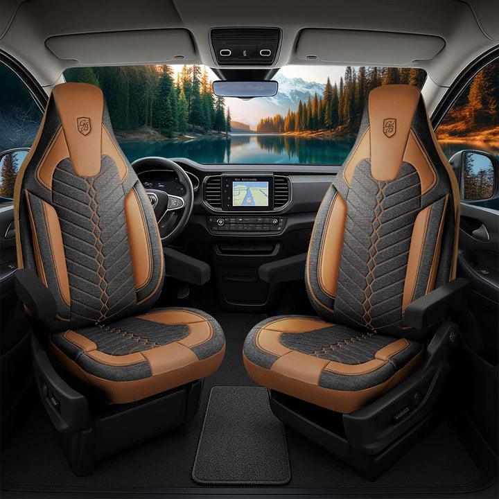 Autositzbezüge Universal für Wohnmobil & Caravan - Vordersitze Auto Sitzbezug aus Leinen, Schwarz-Te