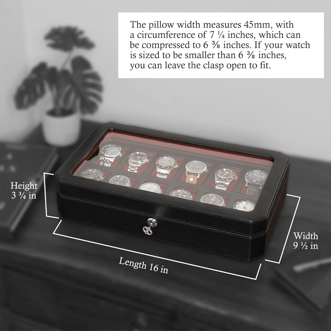 ROTHWELL 12 Slot Leder Uhrenbox - Luxus Uhrengehäuse Display Organizer, Herren Aufbewahrungsboxen Ha