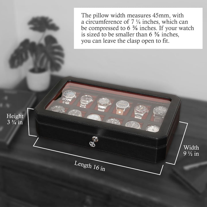 ROTHWELL 12 Slot Leder Uhrenbox - Luxus Uhrengehäuse Display Organizer, Herren Aufbewahrungsboxen Ha