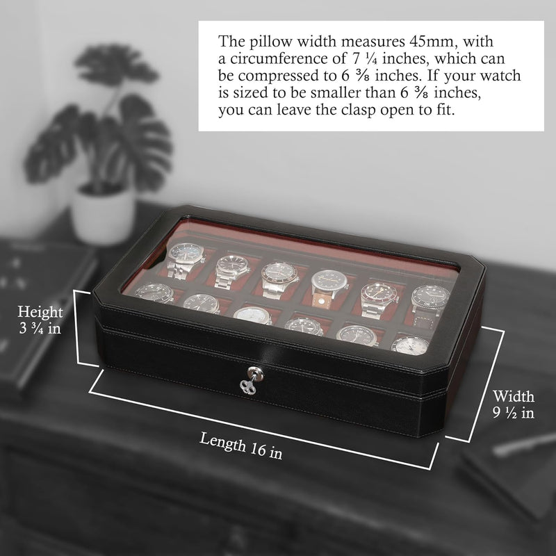 ROTHWELL 12 Slot Leder Uhrenbox - Luxus Uhrengehäuse Display Organizer, Herren Aufbewahrungsboxen Ha