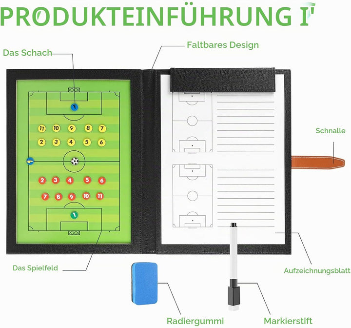 RoseFlower Trainer Taktiktafel Fussball, Profi Faltbares Fussball Taktikmappe Soccer Taktikboard Foo