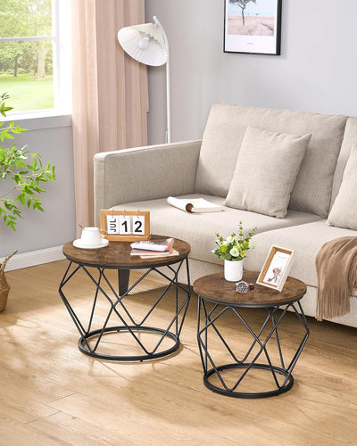 Hzuaneri Couchtisch rund, 2er Set Beistelltische, Beistelltisch-Set mit Metallrahmen, Kleiner Beiste