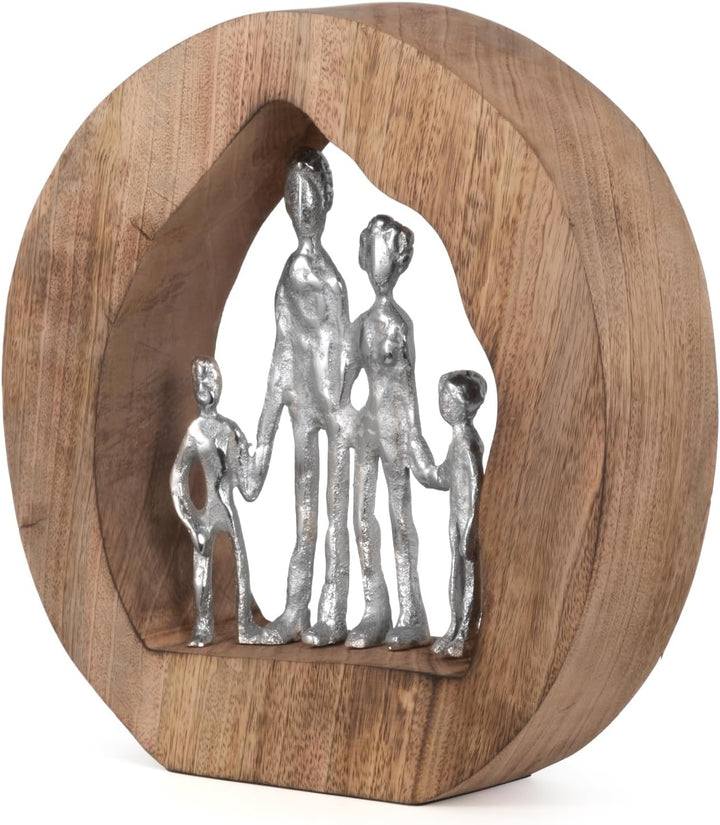Moritz Skulptur Familie I Family I 29 x 7 x 28 cm schöne Dekofigur I Harmonie I Mango Holz Aluminium