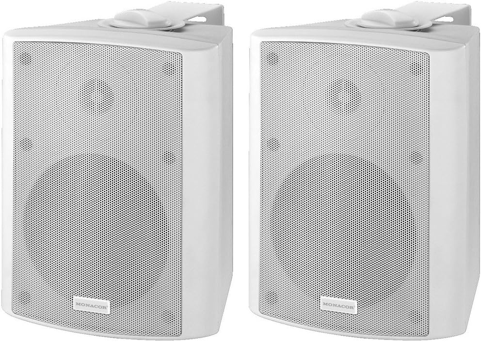MONACOR MKA-50SET/WS aktives 2-Wege-Stereo Lautsprecherboxen-System, eine Aktiv- und eine Passiv-Box