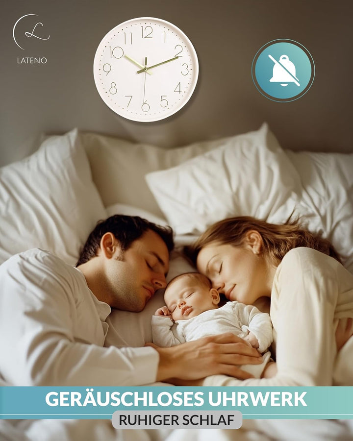 Wanduhr Beige - 30 cm - Ohne Tickgeräusche - Analoge Uhr zum Aufhängen &amp; Hinstellen - Batteriebetrie