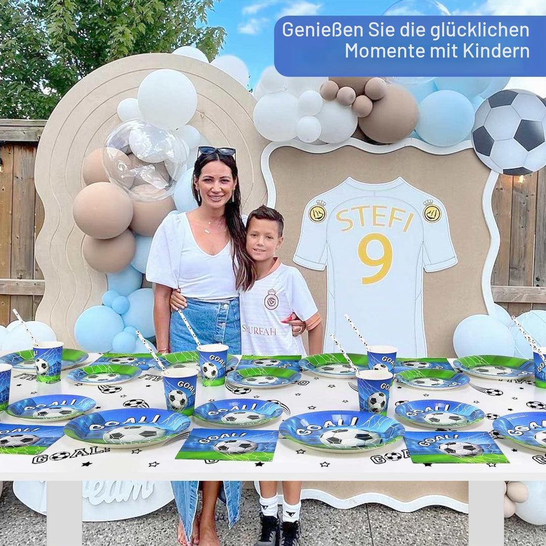 Fussball Deko Geburtstag Kinder Partygeschirr Set, 125 Stück Pappteller Kindergeburtstag Fussball Be
