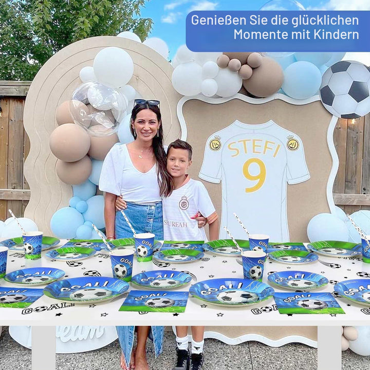 Fussball Deko Geburtstag Kinder Partygeschirr Set, 125 Stück Pappteller Kindergeburtstag Fussball Be