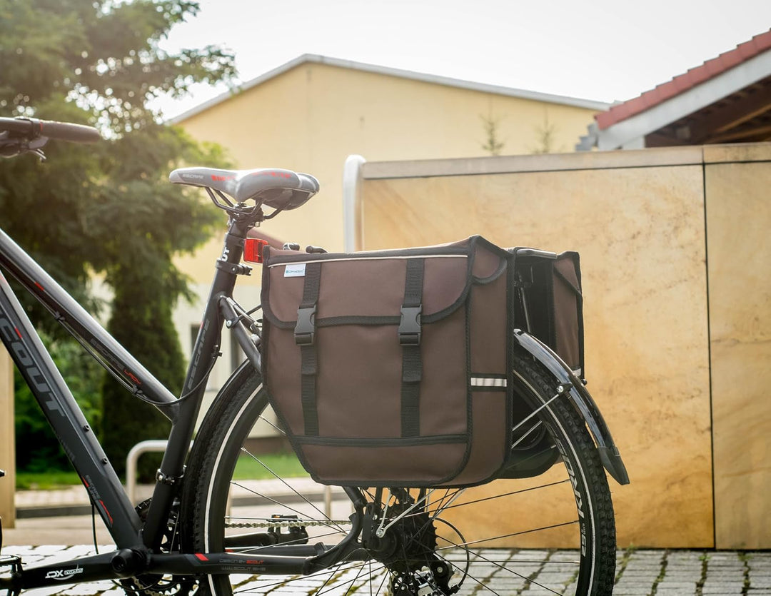 BikyBag Model M – Doppelte Fahrradtaschen für Gepäckträger (Braun), Braun