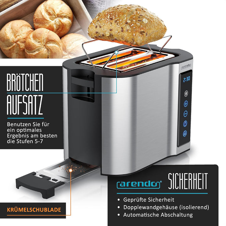 Arendo - Touch Toaster 2 Scheiben Edelstahl - Touchpanel - digital Display Restzeitanzeige - 800 W –